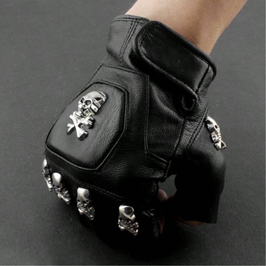 Mens Real Leather Skull Punk R - Leather Driving Glove ulasan dan harga